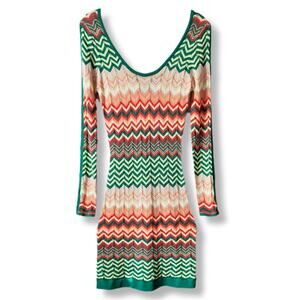 90s Y2K Arden B Chevron Crochet Knit Bodycon Dress M Boho Chic Retro Statement